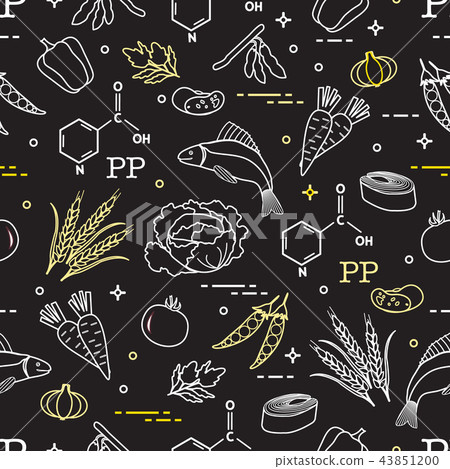 Seamless pattern with foods rich in vitamin PP Seamless pattern with foods rich in vitamin PP 43851200