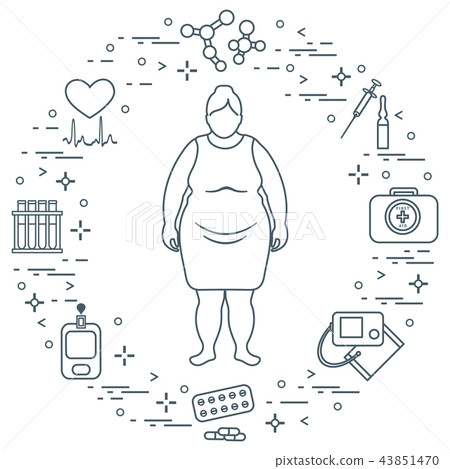 Fat woman, medical devices, tools and medicines Fat woman, medical devices, tools and medicines 43851470