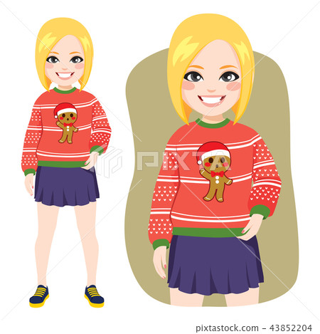 Ugly Christmas Sweater Blonde Woman 43852204