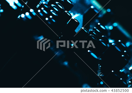 computer motherboard in blue dark background close 43852500