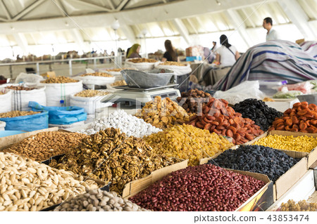 Dried fruits and nuts on local food market Dried fruits and nuts on local food market 43853474