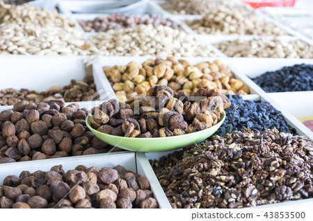 Dried fruits and nuts on local food market Dried fruits and nuts on local food market 43853500