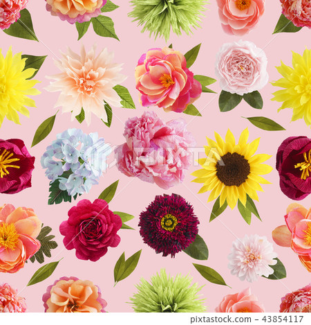 Crepe paper flower seamless pattern pastel colors 43854117