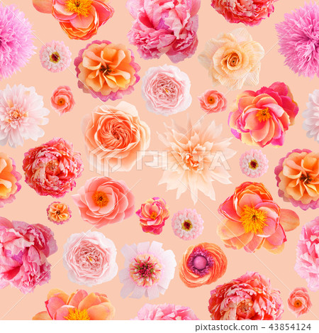 Crepe paper flower seamless pattern pastel colors Crepe paper flower seamless pattern pastel colors 43854124