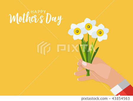 Happy Mother's day greeting card with hand holding flowers background. Vector Illustration 43854563
