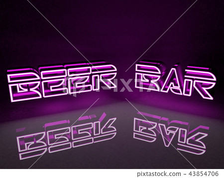 Neon light inscription beer bar in blue color 43854706