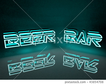 Neon light inscription beer bar in purple color 43854708
