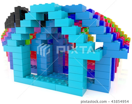 Concept with colorful houses of play bricks 43854954