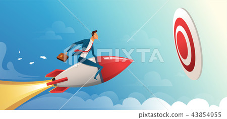 Businessman flying forward with a rocket engine to big target. Business vector concept illustration. 43854955