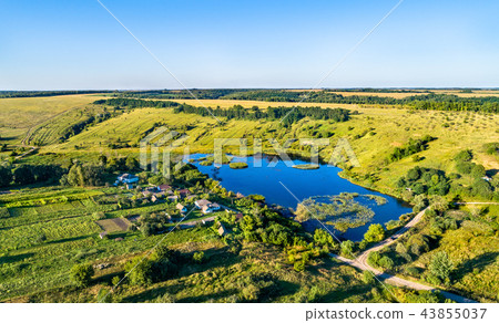 Aerial landscape of Russian Chernozemye. Provotorova village, Kursk region 43855037