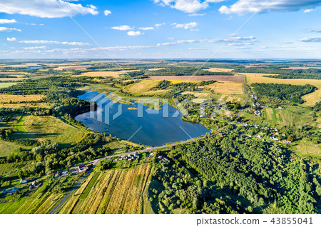Aerial landscape of Russian Chernozemye. Glazovo village, Kursk region Aerial landscape of Russian Chernozemye. Glazovo village, Kursk region 43855041