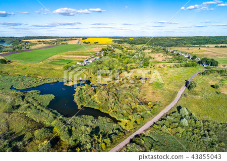 Aerial landscape of Russian Chernozemye. Kotlevo village, Kursk region Aerial landscape of Russian Chernozemye. Kotlevo village, Kursk region 43855043