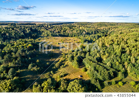 Typical aerial landscape of the Central Russian Upland. Bolshoe Gorodkovo village, Kursk region Typical aerial landscape of the Central Russian Upland. Bolshoe Gorodkovo village, Kursk region 43855044