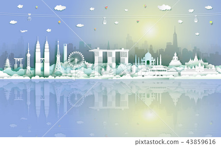 Landmarks of asean and reflection in sunrise. Landmarks of asean and reflection in sunrise. 43859616
