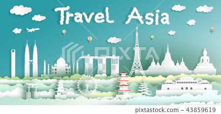 Landmarks of the world on green background. Landmarks of the world on green background. 43859619