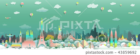 Top of world famous countries on green background. Top of world famous countries on green background. 43859692