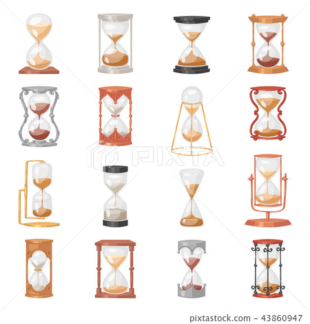Sandglass vector glass clock with flowing sand and hourglass clocked in time illustration clocking 43860947
