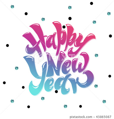 Happy New 2019 Year. Holiday Vector lettering Illustration With Lettering Composition and Burst Happy New 2019 Year. Holiday Vector lettering Illustration With Lettering Composition and Burst 43865087