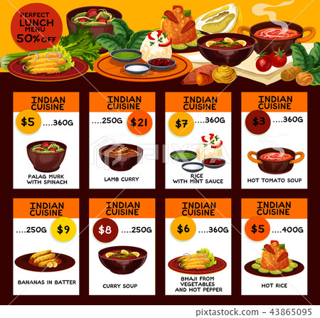 Indian cuisine dishes lunch menu Indian cuisine dishes lunch menu 43865095
