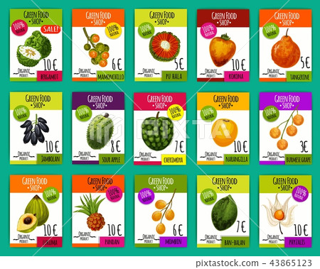 Exotic fruits farm market vector price cards 43865123
