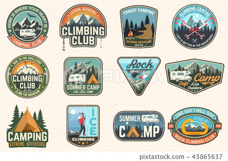 Set of Rock Climbing club and summer camp badges. Vector. 43865637