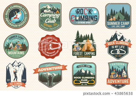 Set of Rock Climbing club and summer camp badges. Vector. Set of Rock Climbing club and summer camp badges. Vector. 43865638