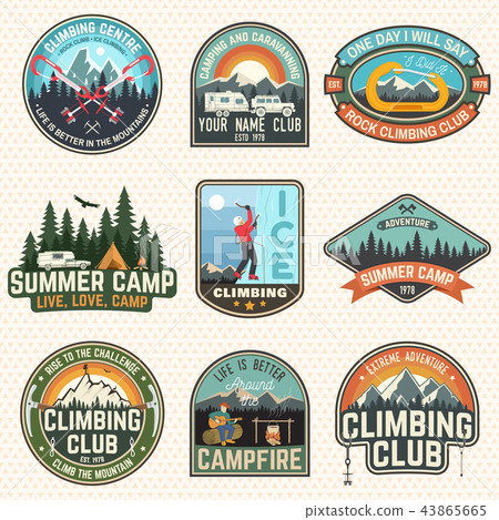 Set of Rock Climbing club and summer camp badges. Vector. Set of Rock Climbing club and summer camp badges. Vector. 43865665