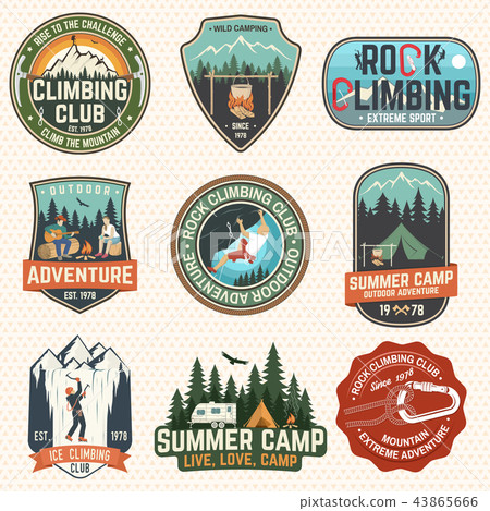 Set of Rock Climbing club and summer camp badges. Vector. Set of Rock Climbing club and summer camp badges. Vector. 43865666