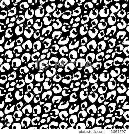 Seamless black and white leopard pattern. Animal skin grunge texture. Vector illustration. Seamless black and white leopard pattern. Animal skin grunge texture. Vector illustration. 43865797