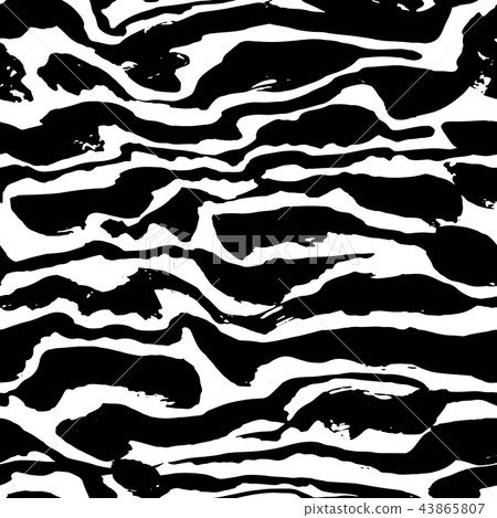 Brush painted zebra seamless pattern. Black and white stripes grunge background. Brush painted zebra seamless pattern. Black and white stripes grunge background. 43865807