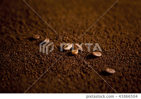 Coffee beans on coffee powder 43866504