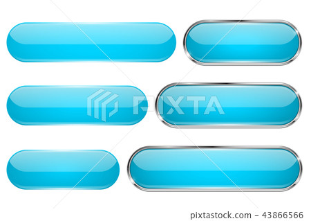 Blue glass 3d buttons. Oval icons set 43866566