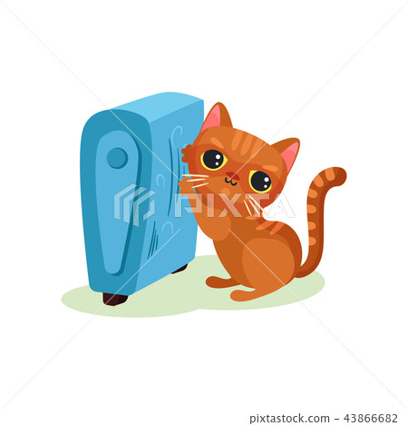 Brown kitten warming his paws on heating radiator, mischievous cute little cat vector Illustration Brown kitten warming his paws on heating radiator, mischievous cute little cat vector Illustration 43866682