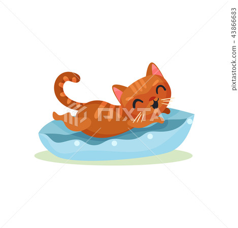 Funny kitten lying on a pillow, mischievous cute little cat vector Illustration on a white Funny kitten lying on a pillow, mischievous cute little cat vector Illustration on a white 43866683
