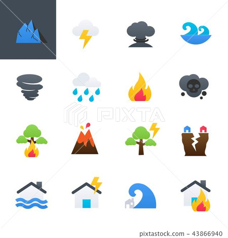 Natural Disaster Colourful Icons Set, Vector 43866940