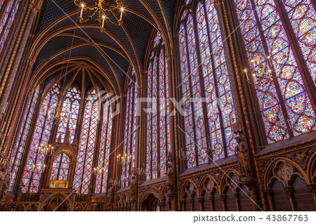 Stained glass windows inside the Sainte Chapelle a royal Medieval chapel in Paris, France Stained glass windows inside the Sainte Chapelle a royal Medieval chapel in Paris, France 43867763