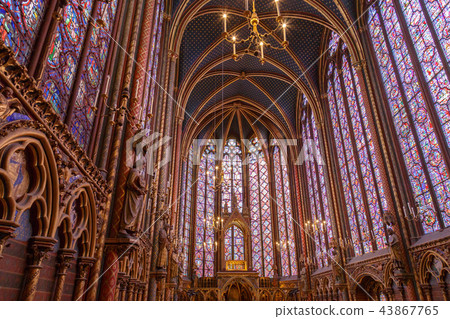 Stained glass windows inside the Sainte Chapelle a royal Medieval chapel in Paris, France Stained glass windows inside the Sainte Chapelle a royal Medieval chapel in Paris, France 43867765