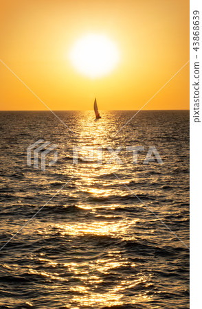 Sunset sea and yacht 43868639