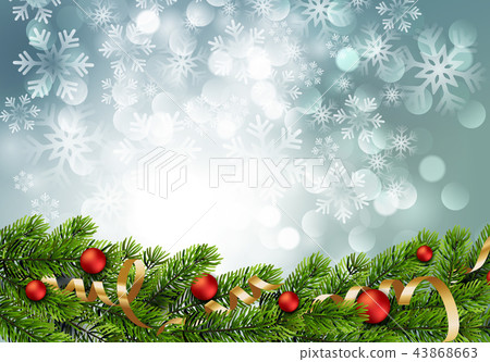 Christmas green Pine Branches and red baubles 43868663