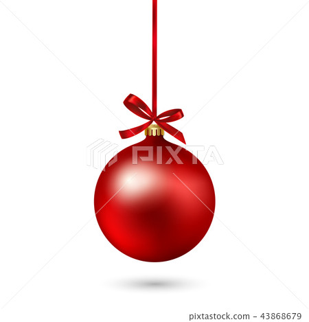 Red Christmas ball with ribbon and bow on white... - Stock Illustration ...
