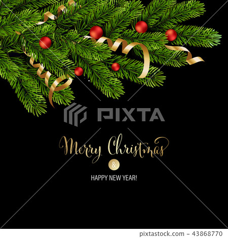 Christmas green Pine Branches and red baubles 43868770