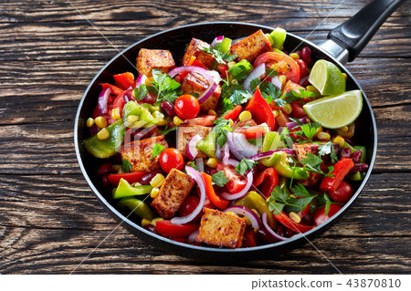 Cowboy Caviar with fried tofu in a skillet Cowboy Caviar with fried tofu in a skillet 43870810