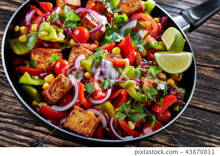 Mixed Vegetable Saute in a skillet, close up Mixed Vegetable Saute in a skillet, close up 43870811