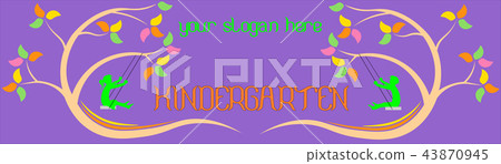 boy and girl ride on a swing together, signboard kindergarten logo boy and girl ride on a swing together, signboard kindergarten logo 43870945