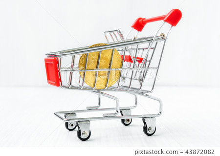 Shopping cart with Bitcoin coin Shopping cart with Bitcoin coin 43872082