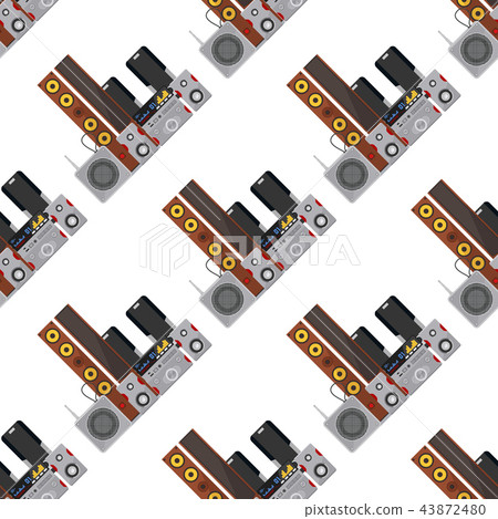 Acoustic sound system stereo flat vector seamless pattern background music loudspeakers player 43872480