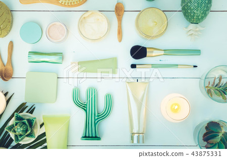 Beauty background with facial cosmetic products Beauty background with facial cosmetic products 43875331