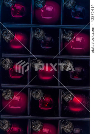 Christmas flat lay scene with glass balls 43875414