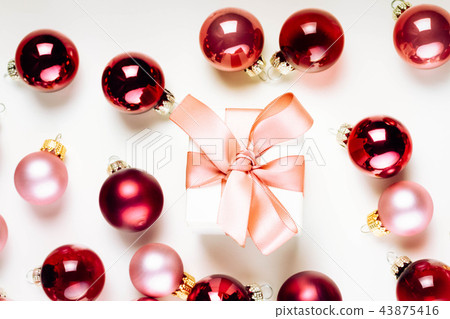 Christmas flat lay scene with glass balls 43875416