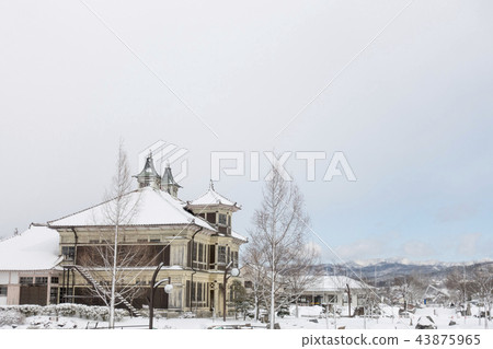 Former Kameoka house with snow in Hobara Sogo Park designated as a National Important Cultural Property for the first time in a building in Date city 43875965